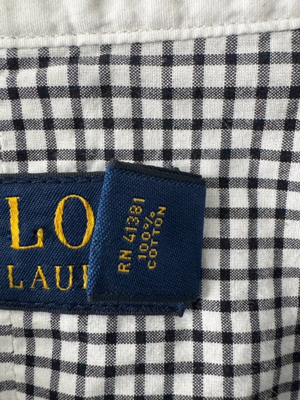 *SOLD* Polo Ralph Lauren Mens XL Black White Gingham Contrast Collar Shirt